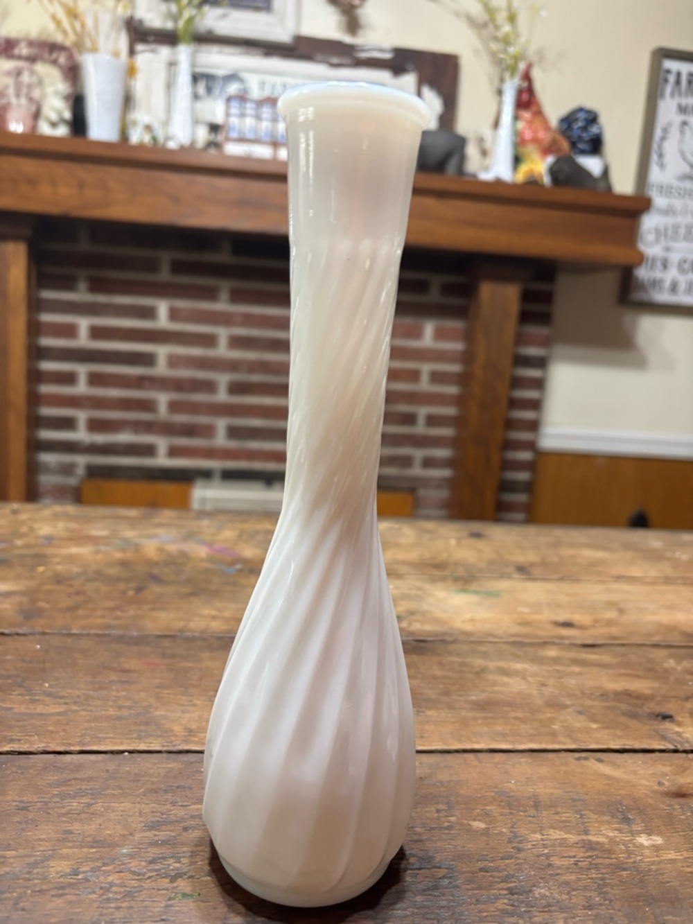 Milk Glass Twist Bud Vase - White